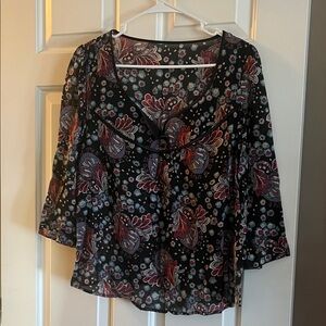 Lucky Brand Black and Red Floral Blouse